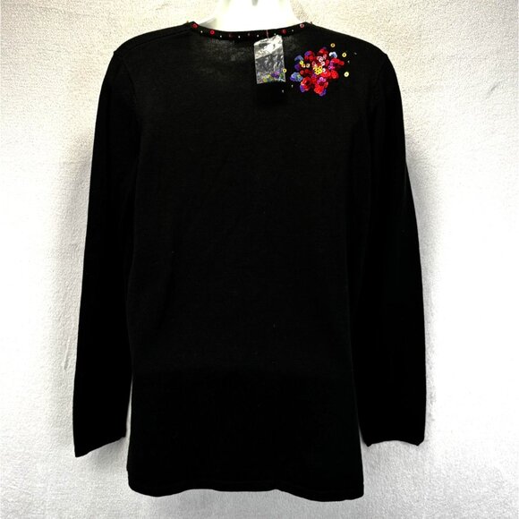 NEW Quacker Factory Floral Sequin Sweater Size XS Black Holiday Long Sleeve Top - Picture 2 of 13